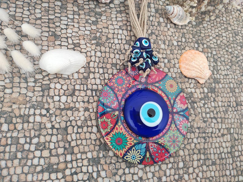 Erbulus Evil Eye Decor Mandala Wall Hanging - 5.1" Wooden Circle - Turkish Nazar Amulet - Evil Eye Protection Charm - Wall Art Amulet in a Box - Image 5